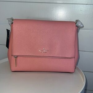 NWT KATE SPADE MEDIUM FLAP SHOULDER BAG IN PEACHY ROSE PEBBLED LEATHER